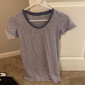 Blue and white striped t-shirt dress